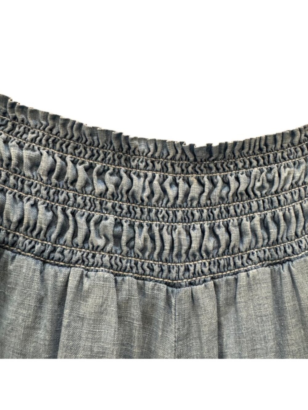 Wide-Leg Linen Women's Pants M Smocked Waist Pull-On Boho Lightly Faded Blue - Picture 4 of 12